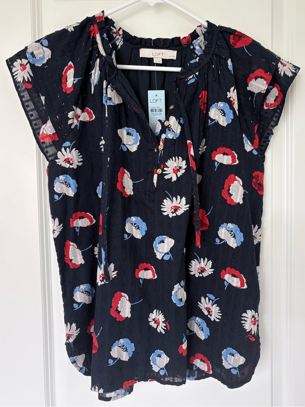 LOFT Navy floral Blouse - Size Large NWT